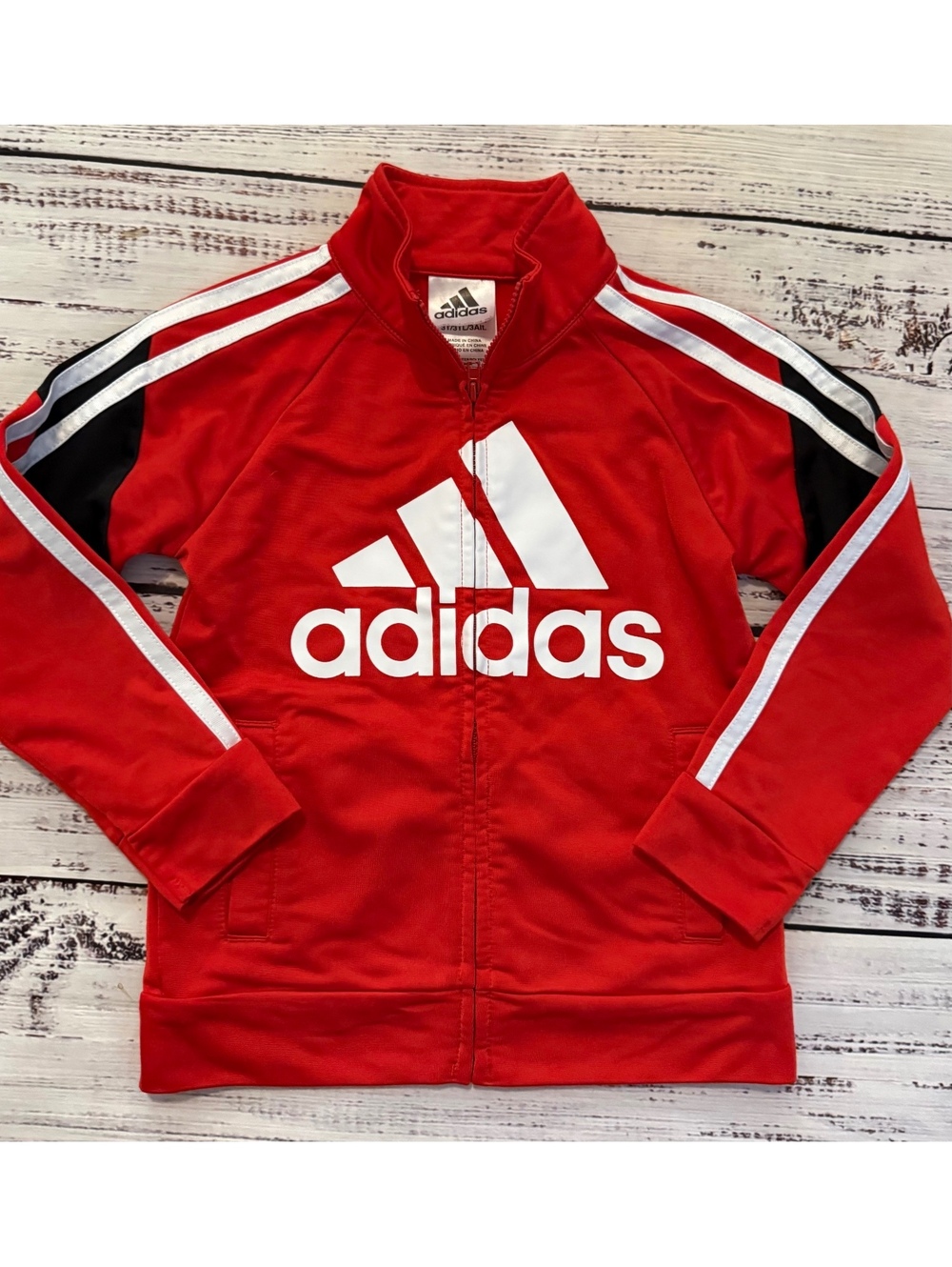 Adidas Boys Red Black Full Zip Jacket Athletic 3T